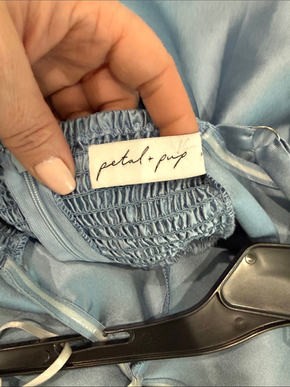 Petal & Pup Betina Bow Front Maxi Dress Blue Strapless Satin NWOT Size M - Picture 8 of 9